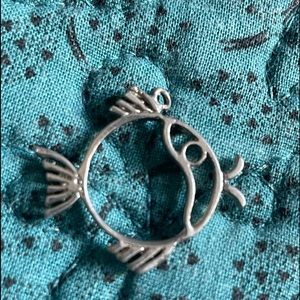Charm, sterling silver fish